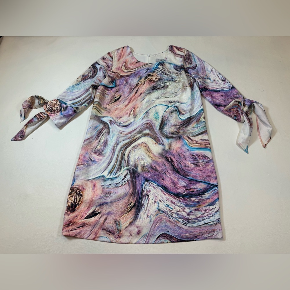 Askari swirl psychedelic inspired dress small 3/4 sleeves with tie (bin E)